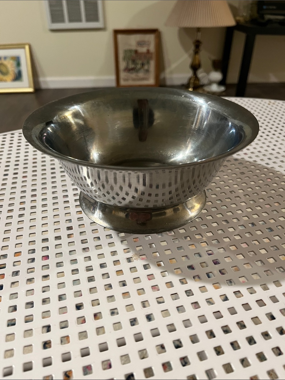 VINTAGE MCM Normandy Distributors Stainless Footed Serving Bowl